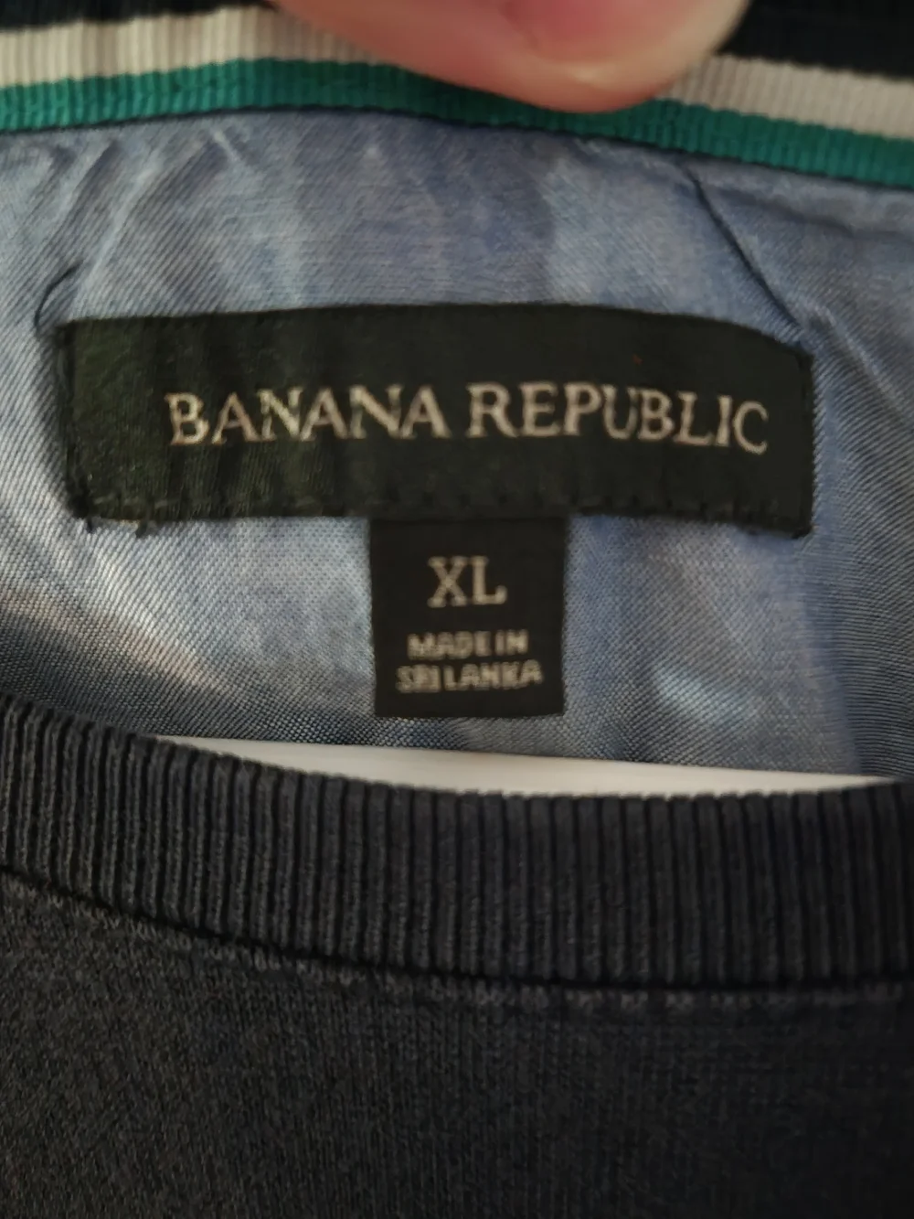 Banana Republic Navy Sweatshirt with Green & Gray Stripes